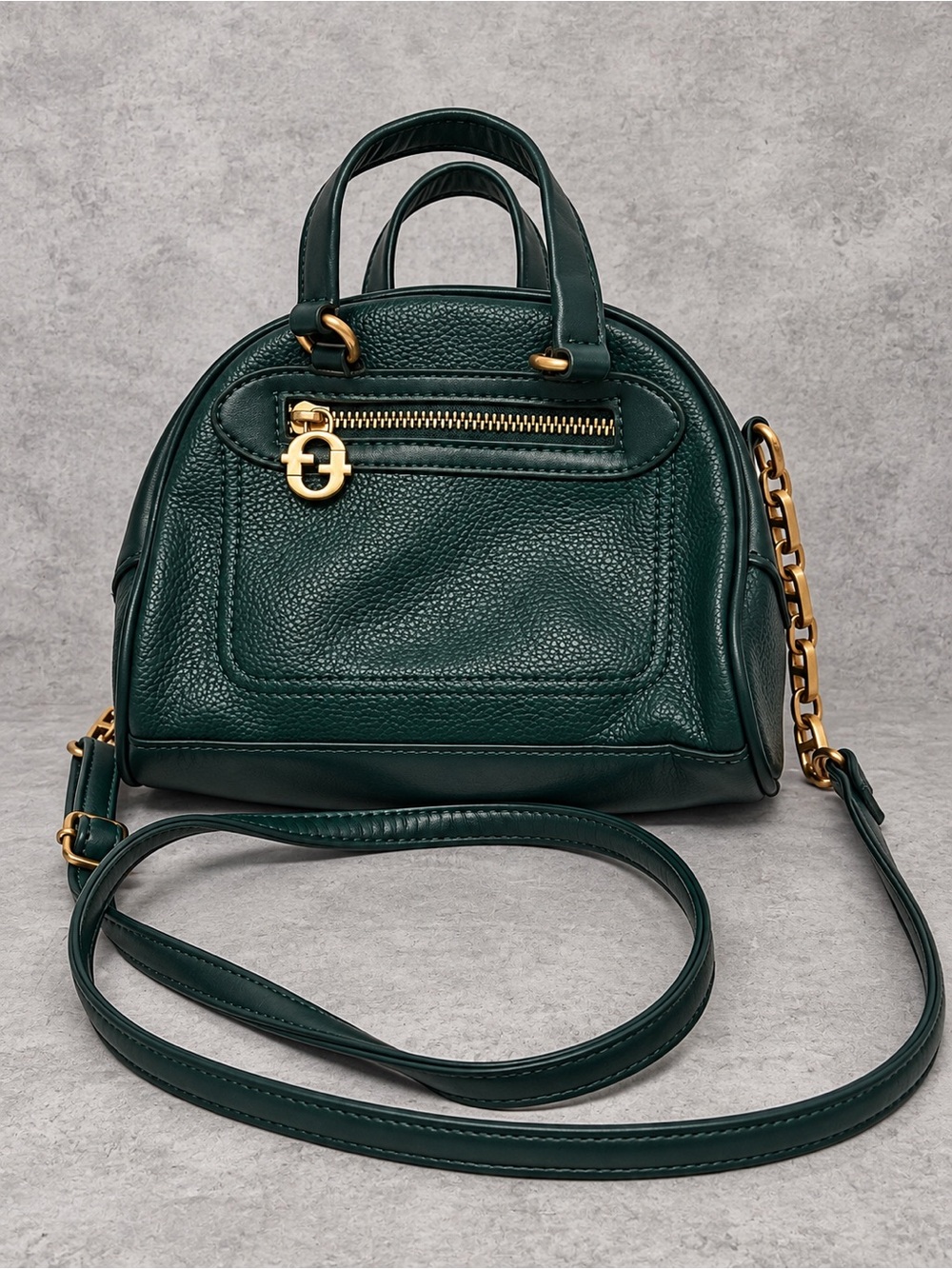 Emerald Green Mini Satchel Crossbody Bag Gold Tone Hardware